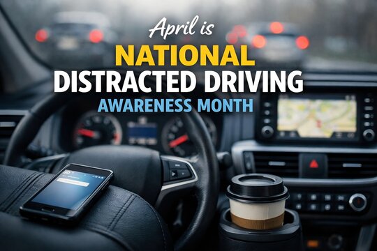 April is National Distracted Driving Awareness Month message in car interior