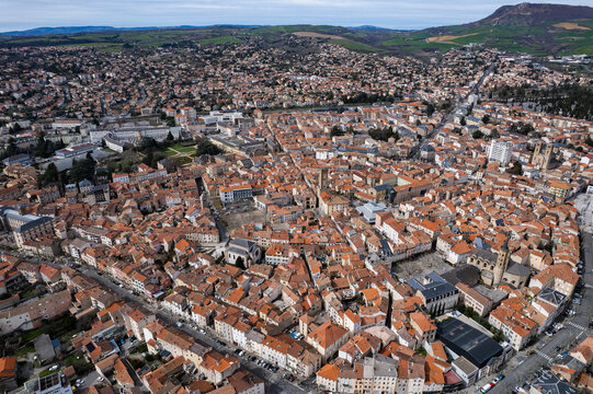 Aerial view of the old town of the city  Millau in France. On a sunny spring day.