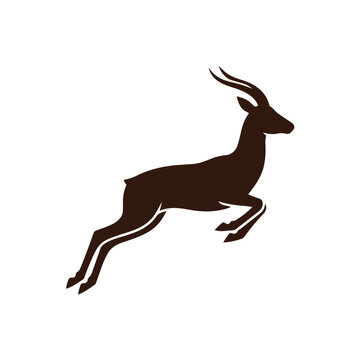 Graceful Jumping Gazelle Silhouette Vector - African Antelope Safari Wildlife Speed Graphic