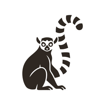 Exotic Ring-Tailed Lemur Silhouette Vector - Madagascar Primate Wildlife Tropical Nature Graphic