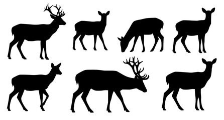 Wild deer silhouette vector set flat wildlife illustration EPS 10