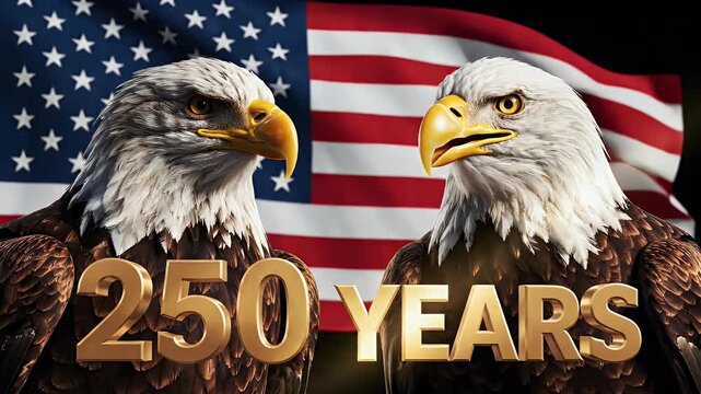 250 Years of American Independence - Bald Eagles and US Flag Celebrate Quarter Millennium.