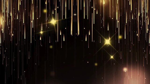 Golden Glitter Rain and Sparkling Stars Motion Background