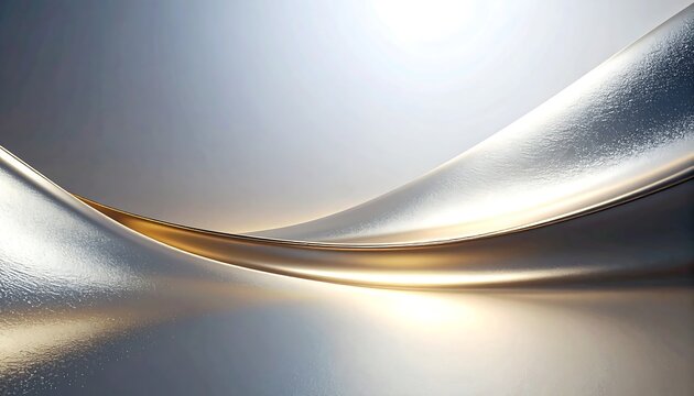 Abstract metallic wave background with silver and gold flowing curves, luxury modern design texture