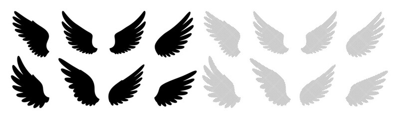 Fototapeta premium Collection of black and grey wing silhouettes for creative design