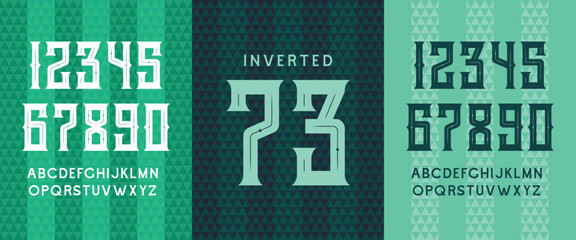 Obraz premium Inverted 73: Elegant sports jersey numbers in a stripe green combination. Custom-designed, stylish numbers with capital letters.