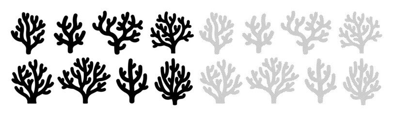 Obraz premium Collection of stylized coral silhouettes in black and gray