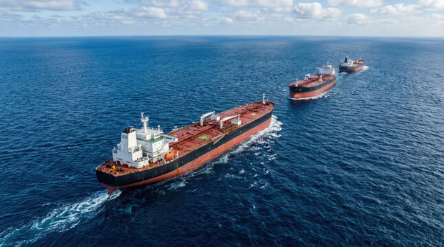 Oil tankers sailing in ocean