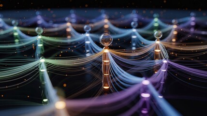 Multicolored Network Connections with Glowing Nodes in Dark Space