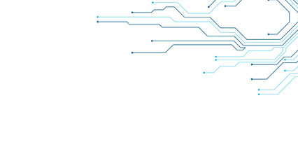 Abstract futuristic digital circuit board pattern with glowing blue lines and dots representing technological advancement and data flow on a clean white background transparent background © Circuit Studio