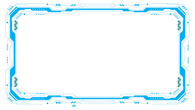 Futuristic digital interface border design with glowing blue lines and circuits evoking advanced technology and data visualization transparent background