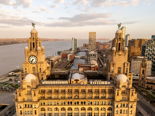 Obraz premium Royal Liver Building Roof and Clock Towers Aerial