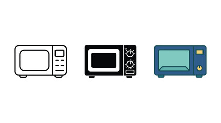 Microwave Oven Icons Set in Various Colors and Styles Isolated on White Background