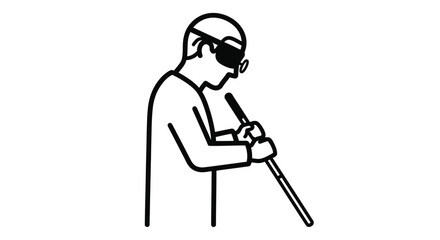 Simple black and white illustration of a person with a cane and sunglasses