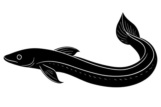 eel fish icon vector, moray eel silhouette vector, japanese eel black symbol
