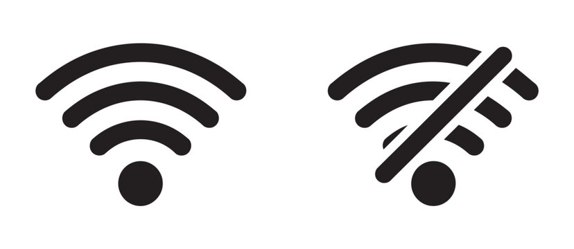 Wi-Fi and no Wi-Fi icons, signal connected and crossed out, offline mode, wireless internet, network settings, technology interface
