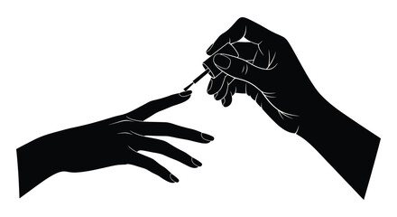 Obraz premium A detailed depiction of hands applying nail polish showcasing elegance and self care in a striking silhouette high quality professional modern elegant