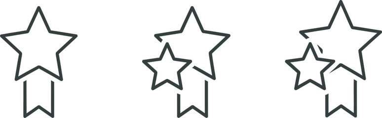 Obraz premium Three black outlined star shapes with ribbons on a white background