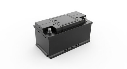Obraz premium Contemporary Automotive Car Battery in Black, Designed for Vehicle Power and Starting Systems, Isolated on White