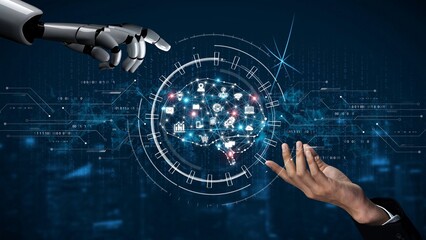 AI processing digital data through neural circuits, analyzing signals, powering intelligence, and...