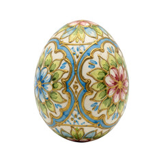 Fototapeta premium A beautifully decorated easter egg with intricate floral and geometric patterns isolated on transparent background.
