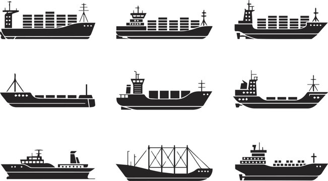 Sailing ship and square sail silhouettes