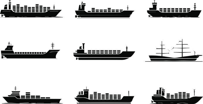 Passenger and cruise ship silhouettes