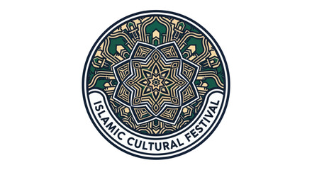 Fototapeta premium Islamic Cultural Festival Emblem - Ornate Geometric Design with Arabic Calligraphy