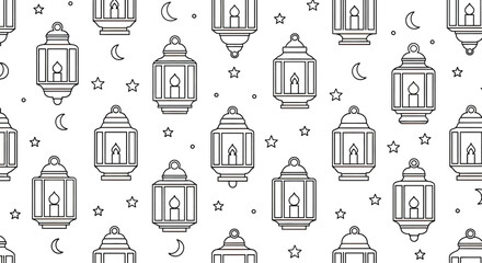 Fototapeta premium Ramadan Lanterns Pattern - Islamic Culture Celebration - Eid Mubarak Seamless Background
