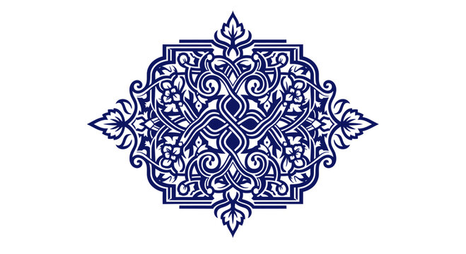 Intricate Blue Islamic Geometric Pattern on White Background