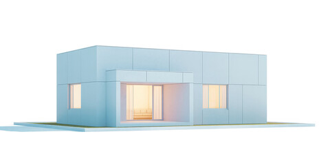 Blue house with panel and lit interior panel lit interior