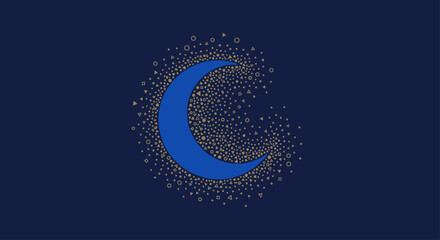Blue crescent moon and starry night sky with abstract shapes © AJI T