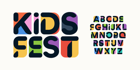 Color Font Logo Alphabet Vector Fun Letter Set Blocky Typography, Art Typographic Design for Kids Zone Title Text, Toy Typo Poster Headline, Type Fest Logotype, Colorful Fonts. Vector Typeface © artyway