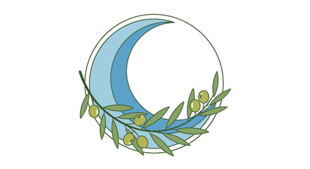 Crescent moon with olive branch, celestial, night sky, nature, organic, peaceful