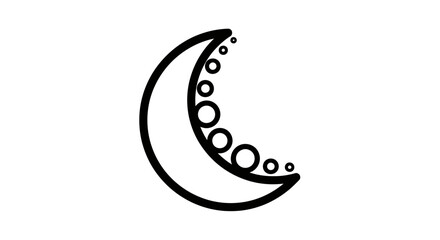 Stylized Crescent Moon with Bubbles - Black and White Icon