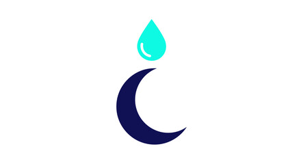 Stylized Crescent Moon with Water Droplet Icon - Clean Minimalist Design