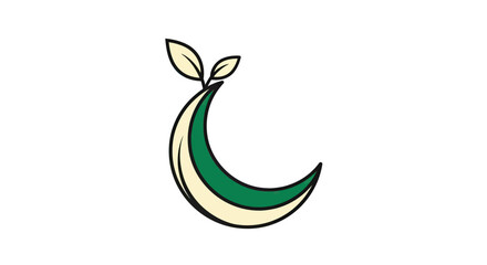 Crescent moon logo with leaves, organic, growth concept, green and cream colors