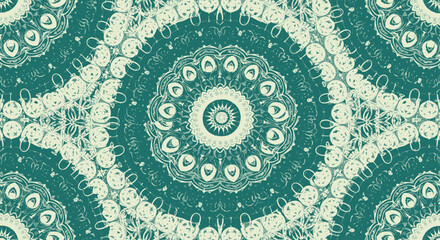 Teal and Cream Abstract Mandala Pattern - Vintage Decorative Background