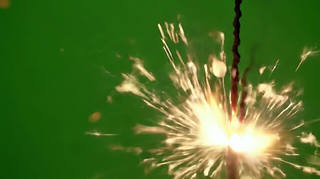 Sparkler Burning Brightly on Green Screen for Festive Celebrations and VFX.