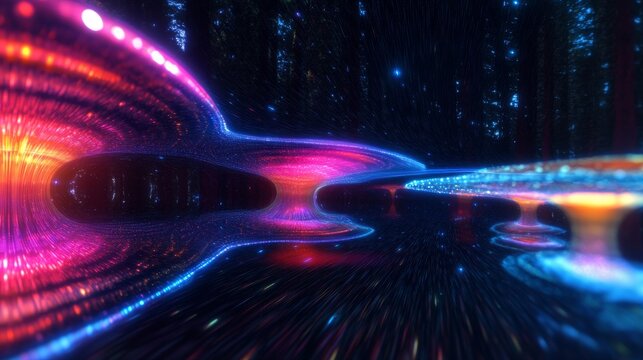 Abstract fowing light tnergy: neon particles and cosmic waves