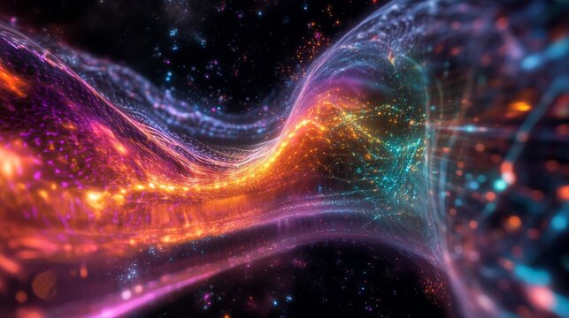 Abstract fowing light tnergy: neon particles and cosmic waves