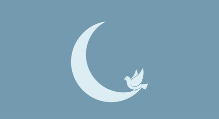 Peaceful Dove on Crescent Moon Symbol