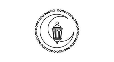 Islamic crescent moon with lantern and prayer beads, Ramadan symbol