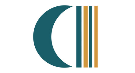 Abstract Crescent Moon and Vertical Stripes Graphic Design