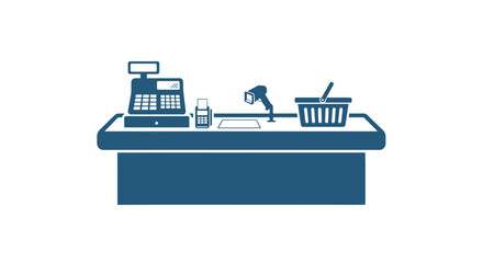 Obraz premium Checkout Counter with Cash Register and Basket.