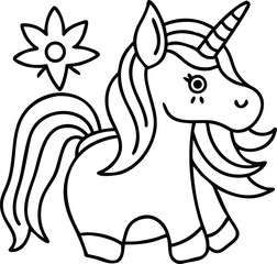 Fototapeta premium Hand Drawn Unicorn Coloring Book Illustration for Kids Printable Cute Fantasy Art Page