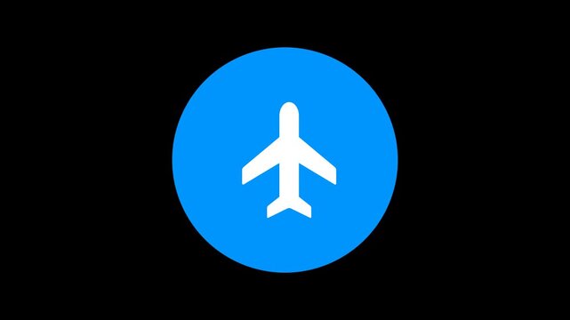Airplane mode button pressed animation on a black background. Represents turning on airplane mode for mobile apps, websites, and digital interfaces. Perfect for UI/UX projects and travel.