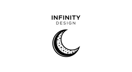 Obraz premium Infinity Design Logo: Crescent Moon with Stars on White Background