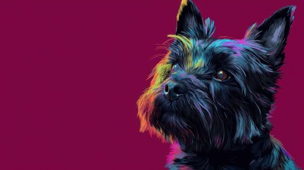 Vibrant portrait of a small dog on a solid background