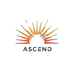 Ascend logo design with sunrise and rising theme.